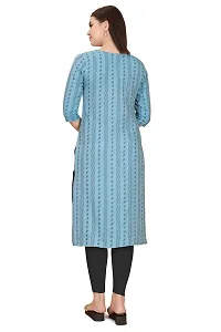 FASHIRE Women's Cotton Woven Design Kurti with V Neck Design. (XX-Large, Blue)-thumb3