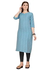 FASHIRE Women's Cotton Woven Design Kurti with V Neck Design. (XX-Large, Blue)-thumb2