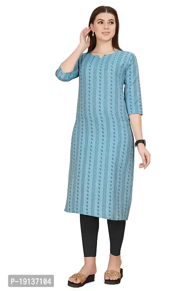 FASHIRE Women's Cotton Woven Design Kurti with V Neck Design. (XX-Large, Blue)-thumb3