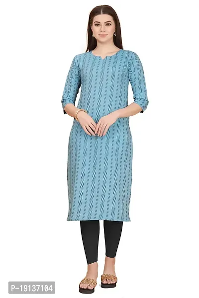 FASHIRE Women's Cotton Woven Design Kurti with V Neck Design. (XX-Large, Blue)-thumb0