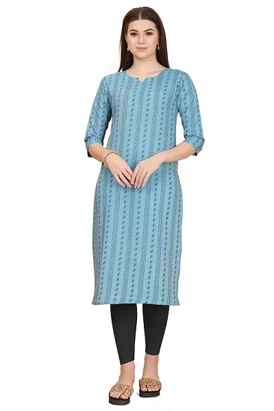 FASHIRE Women's Woven Design Kurti with V Neck Design. (XX-Large, Blue)