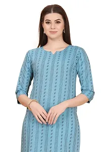 FASHIRE Women's Cotton Woven Design Kurti with V Neck Design. (XX-Large, Blue)-thumb4