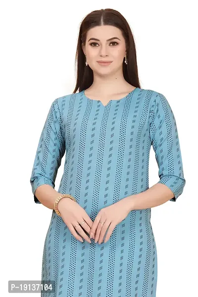 FASHIRE Women's Cotton Woven Design Kurti with V Neck Design. (XX-Large, Blue)-thumb5