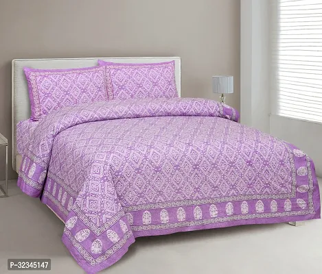 Comfortable Purple Cotton King Printed 1 Bedsheet + 2 Pillowcovers