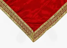 Dulhan Creations (Red) Pooja Satin Altar Cloth & Chunri Multipurpose use Altar Cloth - Set of 2 (1 Meter)-thumb1