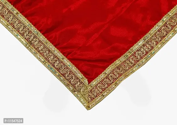 Dulhan Creations (Red) Pooja Satin Altar Cloth & Chunri Multipurpose use Altar Cloth - Set of 2 (1 Meter)-thumb2