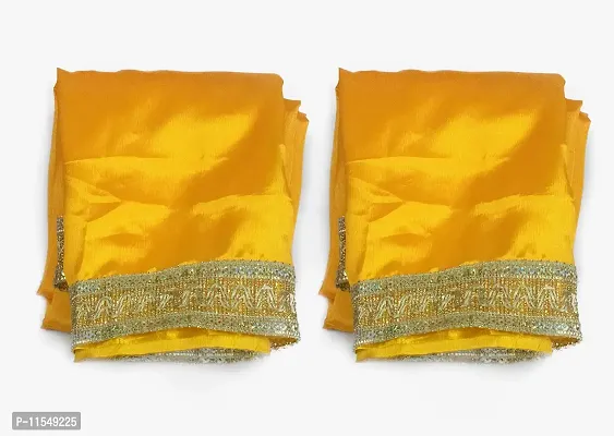 Dulhan Creations Pooja (Yellow) Silk Satin Altar Cloth & Chunri Multipurpose use Altar Cloth - Set of 2 (1 Meter)
