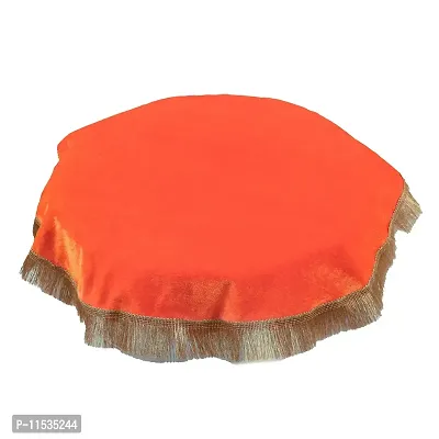 DLC Solid Stretchable Velvet 20 Inch Thal posh, Bright and Colorful Plate Cover for Decoration, Plain Orange thali Cover for Pooja, Wedding, Festivals-thumb5