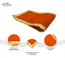 Red Pooja Cloth for God, Velvet Altar Cloth for Puja | Size 14x26 (Orange)-thumb2