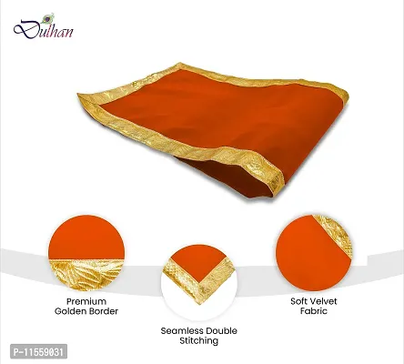 Red Pooja Cloth for God, Velvet Altar Cloth for Puja | Size 14x26 (Orange)-thumb3