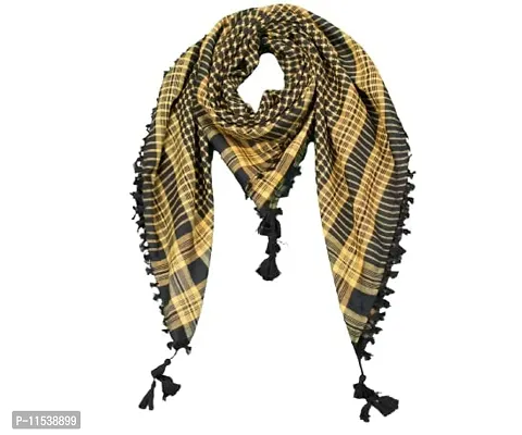 Dulhan Unisex Black Funda Cotton Arabic Style Desert Muslim Shoulder/Scarf/Rumaal/Shemagh/keffiyeh For Neck with Tussels, Yellow