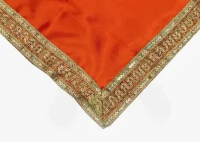 Dulhan Creations (Orange) Pooja Satin Altar Cloth & Chunri Multipurpose use Altar Cloth - Set of 2 (1 Meter)-thumb1