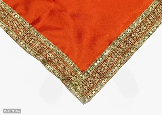 Dulhan Creations (Orange) Pooja Satin Altar Cloth & Chunri Multipurpose use Altar Cloth - Set of 2 (1 Meter)-thumb2