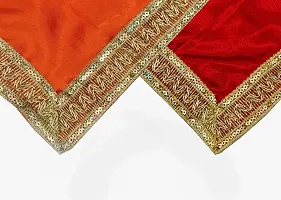 Dulhan Creations (Red and Orange) Pooja Satin Altar Cloth  Chunri Multipurpose use Altar Cloth - Set of 2 (1 Meter)-thumb1