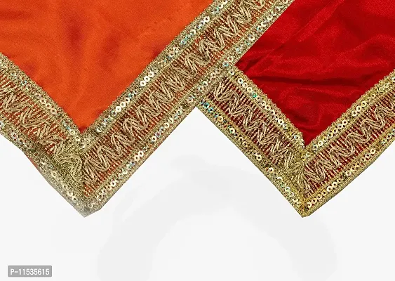 Dulhan Creations (Red and Orange) Pooja Satin Altar Cloth  Chunri Multipurpose use Altar Cloth - Set of 2 (1 Meter)-thumb2