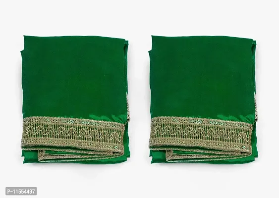 Dulhan Creations (Green) Pooja Satin Altar Cloth Chunri & Multipurpose use Altar Cloth - Set of 2 (1 Meter)