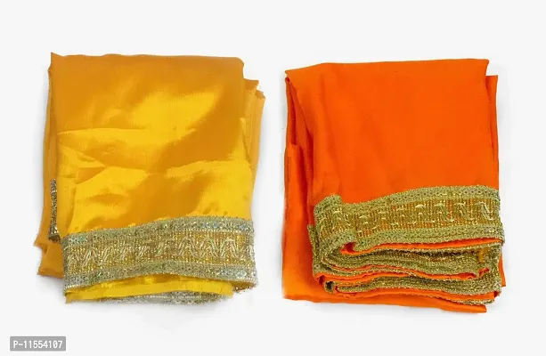 Dulhan Creations(Orange and Yellow) Pooja Satin Altar Cloth & Chunri Multipurpose use Altar Cloth - Set of 2 (1 Meter)
