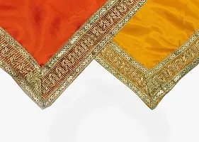 Dulhan Creations(Orange and Yellow) Pooja Satin Altar Cloth & Chunri Multipurpose use Altar Cloth - Set of 2 (1 Meter)-thumb1