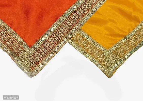 Dulhan Creations(Orange and Yellow) Pooja Satin Altar Cloth & Chunri Multipurpose use Altar Cloth - Set of 2 (1 Meter)-thumb2