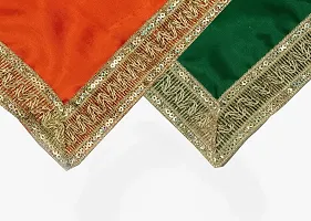 Dulhan Creations (Green and Orange) Pooja Satin Altar Cloth  Chunri Multipurpose use Altar Cloth - Set of 2 (1 Meter)-thumb1