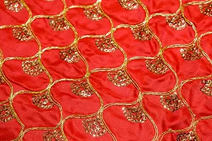 Dulhan Gold Hook and Multicolor Funda Satin Silk Worked Thali Cover/Thaal Posh Pooja Thali Cloth (18X18 Red)-thumb2