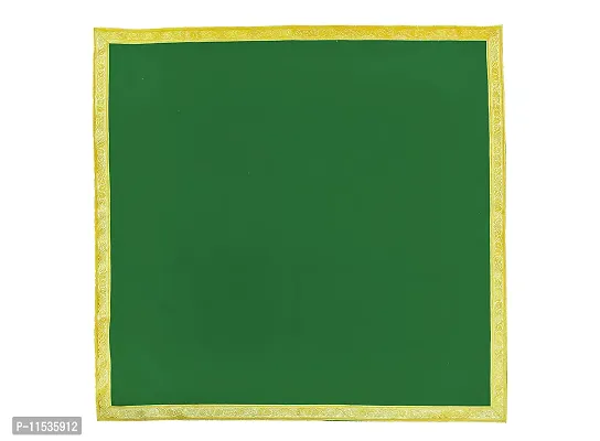 Dulhan Velvet Green Pooja Cloth/Pooja Aasan for Mandir, Temple Altar Cloth with Golden Border (40X40 inch) 1mtr.