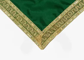 Dulhan Creations (Green) Pooja Satin Altar Cloth Chunri & Multipurpose use Altar Cloth - Set of 2 (1 Meter)-thumb1