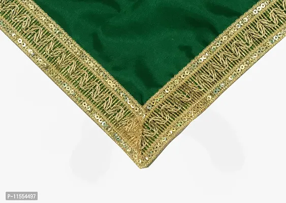 Dulhan Creations (Green) Pooja Satin Altar Cloth Chunri & Multipurpose use Altar Cloth - Set of 2 (1 Meter)-thumb2