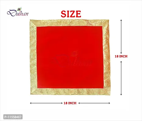 Red Pooja Cloth for God, Velvet Altar Cloth for Puja | Size 18x18 (Red)-thumb2