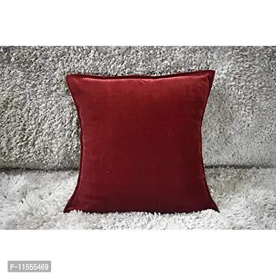 Dulhan Creations Soft and Bright, Solid Color Velvet Cushion Covers Set of 2 (12 x 12, Maroon)-thumb2