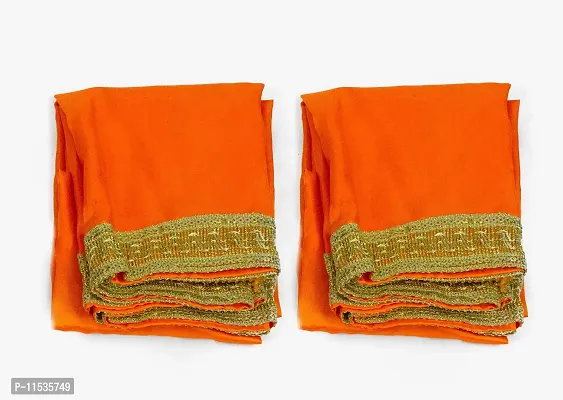 Dulhan Creations (Orange) Pooja Satin Altar Cloth & Chunri Multipurpose use Altar Cloth - Set of 2 (1 Meter)
