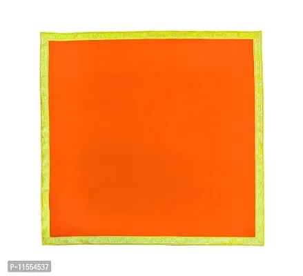 Dulhan Velvet Orange Pooja Cloth/Pooja Aasan for Mandir, Temple Altar Cloth with Golden Border (40X40 inch) 1mtr.