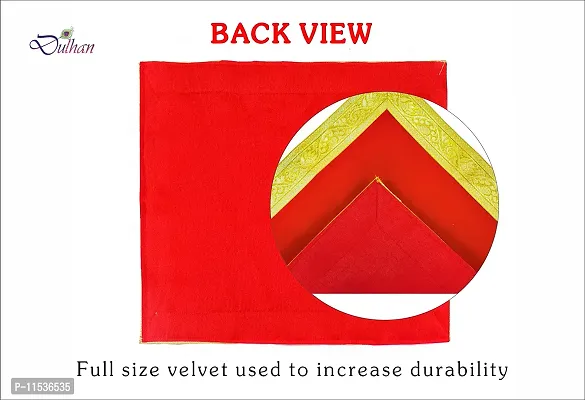 Dulhan Velvet Red Pooja Cloth/Pooja Aasan for Mandir, Temple Altar Cloth with Golden Border (40X40 inch) 1mtr.-thumb4