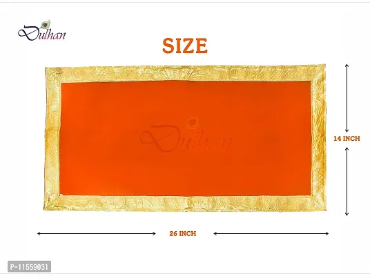 Red Pooja Cloth for God, Velvet Altar Cloth for Puja | Size 14x26 (Orange)-thumb2