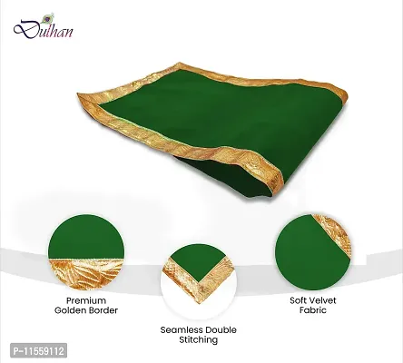 Red Pooja Cloth for God, Velvet Altar Cloth for Puja | Size 14x26 (Green)-thumb3