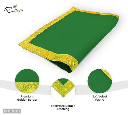 Dulhan Velvet Green Pooja Cloth/Pooja Aasan for Mandir, Temple Altar Cloth with Golden Border (40X40 inch) 1mtr.-thumb4