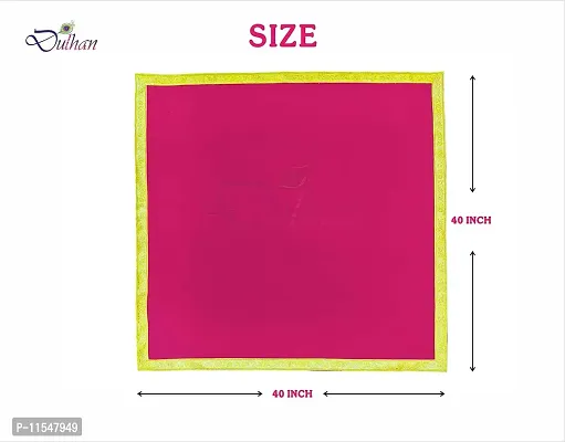 Dulhan Velvet Pink Pooja Cloth/Pooja Aasan for Mandir, Temple Altar Cloth with Golden Border (40X40 inch) 1mtr.-thumb2