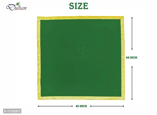 Dulhan Velvet Green Pooja Cloth/Pooja Aasan for Mandir, Temple Altar Cloth with Golden Border (40X40 inch) 1mtr.-thumb2