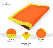 Dulhan Velvet Orange Pooja Cloth/Pooja Aasan for Mandir, Temple Altar Cloth with Golden Border (40X40 inch) 1mtr.-thumb3