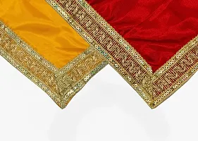 Dulhan Creations (Red and Yellow) Pooja Satin Altar Cloth & Chunri Multipurpose use Altar Cloth - Set of 2 (1 Meter)-thumb1