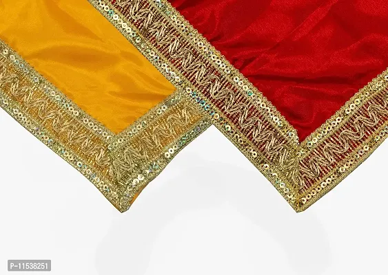 Dulhan Creations (Red and Yellow) Pooja Satin Altar Cloth & Chunri Multipurpose use Altar Cloth - Set of 2 (1 Meter)-thumb2