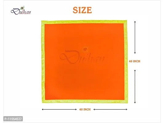 Dulhan Velvet Orange Pooja Cloth/Pooja Aasan for Mandir, Temple Altar Cloth with Golden Border (40X40 inch) 1mtr.-thumb2