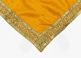 Dulhan Creations Pooja (Yellow) Silk Satin Altar Cloth & Chunri Multipurpose use Altar Cloth - Set of 2 (1 Meter)-thumb1