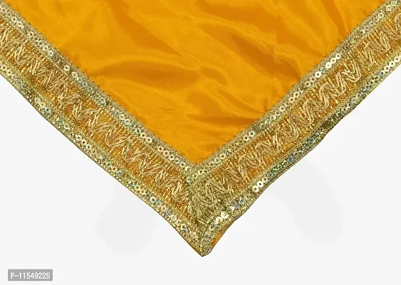 Dulhan Creations Pooja (Yellow) Silk Satin Altar Cloth & Chunri Multipurpose use Altar Cloth - Set of 2 (1 Meter)-thumb2