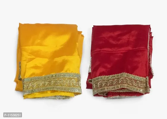 Dulhan Creations (Red and Yellow) Pooja Satin Altar Cloth & Chunri Multipurpose use Altar Cloth - Set of 2 (1 Meter)