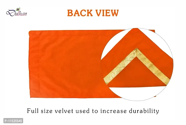 Red Pooja Cloth for God, Velvet Altar Cloth for Puja | Pack of 2 | Size 10x20 (Orange)-thumb4