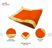 Red Pooja Cloth for God, Velvet Altar Cloth for Puja | Pack of 2 | Size 10x20 (Orange)-thumb2