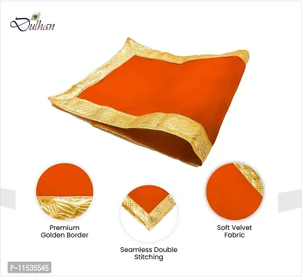 Red Pooja Cloth for God, Velvet Altar Cloth for Puja | Pack of 2 | Size 10x20 (Orange)-thumb3