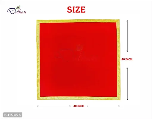 Dulhan Velvet Red Pooja Cloth/Pooja Aasan for Mandir, Temple Altar Cloth with Golden Border (40X40 inch) 1mtr.-thumb2