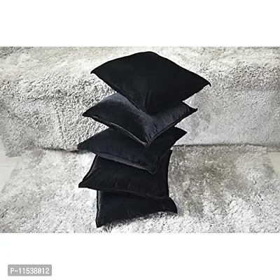 Dulhan Creations Soft and Bright, Solid Color Velvet Cushion Covers Set of 2 (12 x 12, Black)